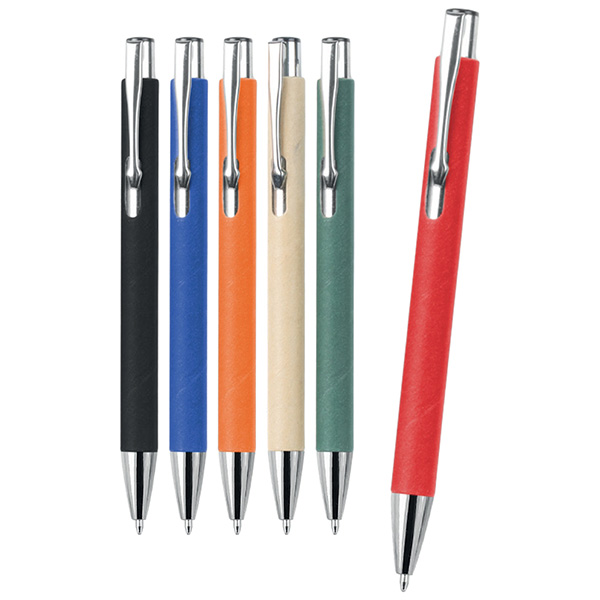Eco-Friendly Retractable Ballpoint Pen -Slim Kraft, Chrome Accent