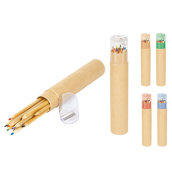 12 Piece Large Colored Pencil Set - Kraft Cylinder with Sharpener