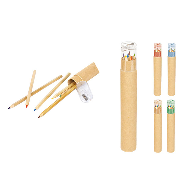 6 Piece Colored Pencil Set - Kraft Cylinder with Sharpener