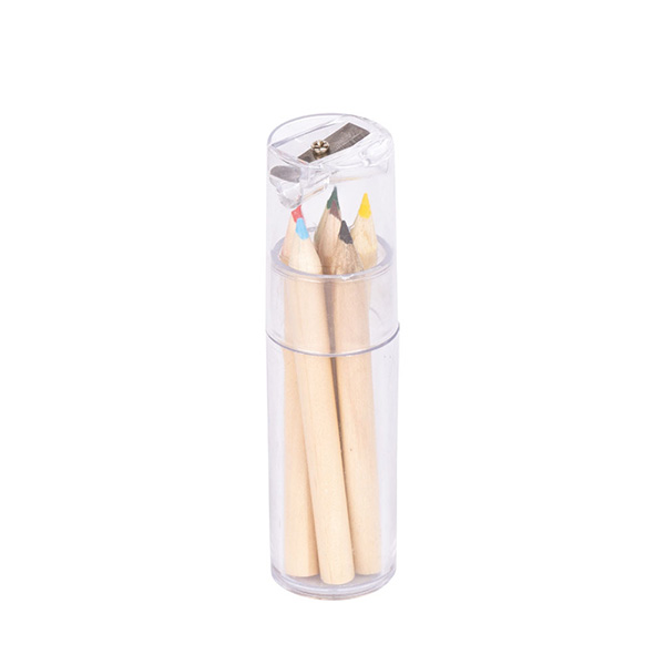 6 Piece Colored Pencil Set - Clear Plastic Cylinder with Sharpener